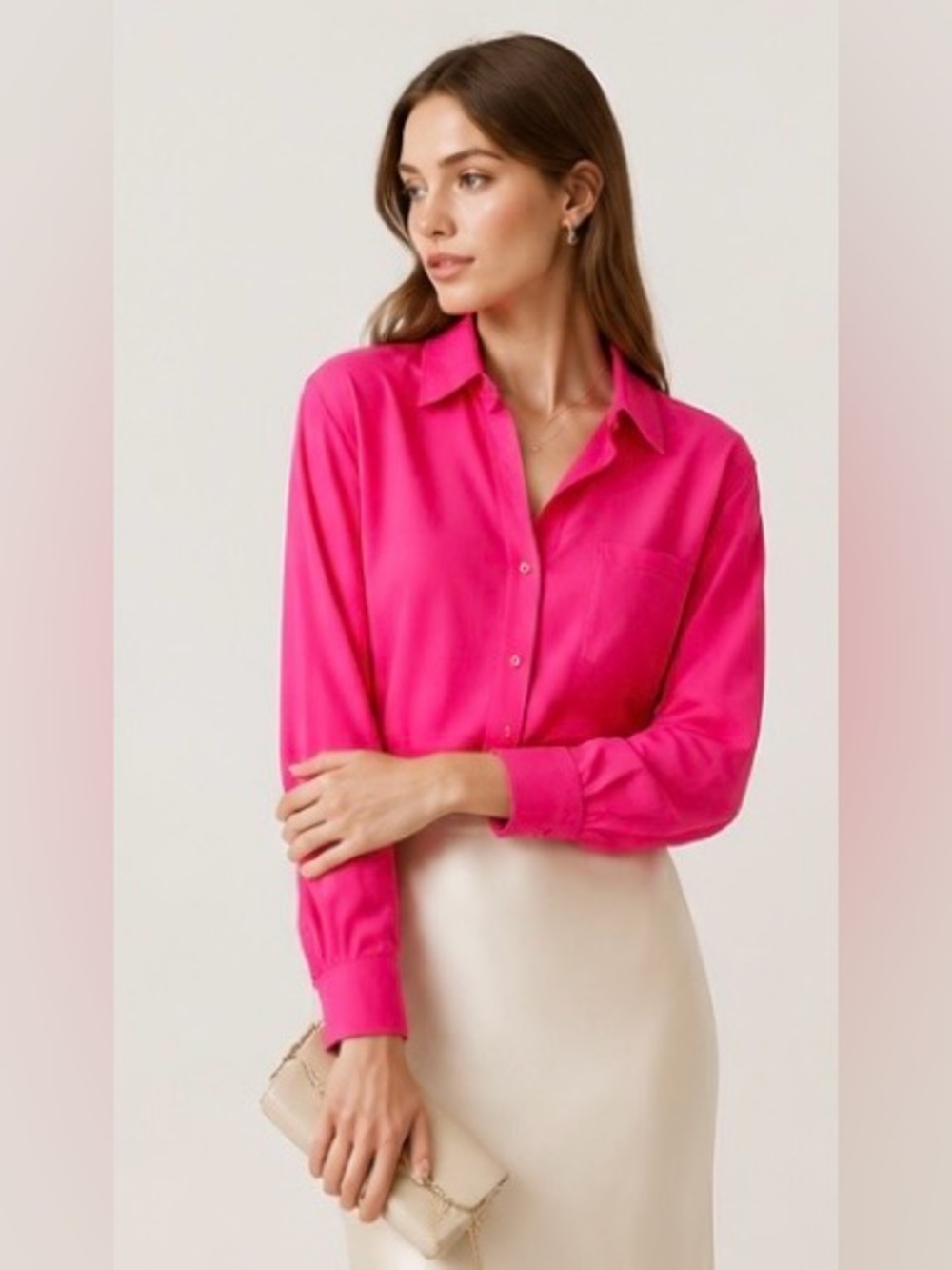 TYLER BOE Shirt Top Button Down Stretch Knit Pink Long Sleeve Medium